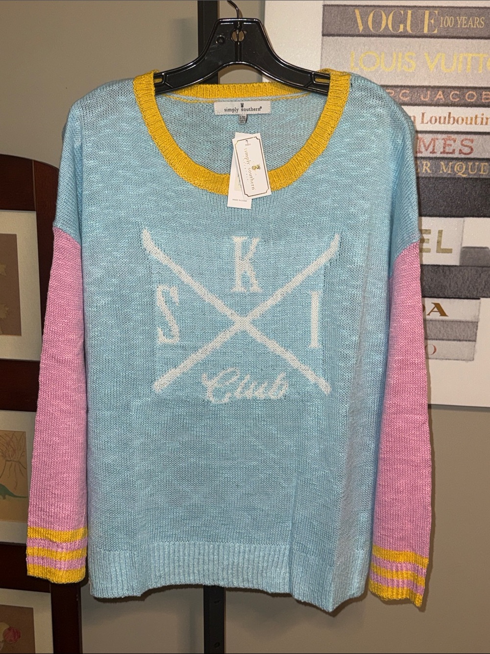 Simply Southern Blue, Pink & Yellow Ski Club Colorblock Sweater